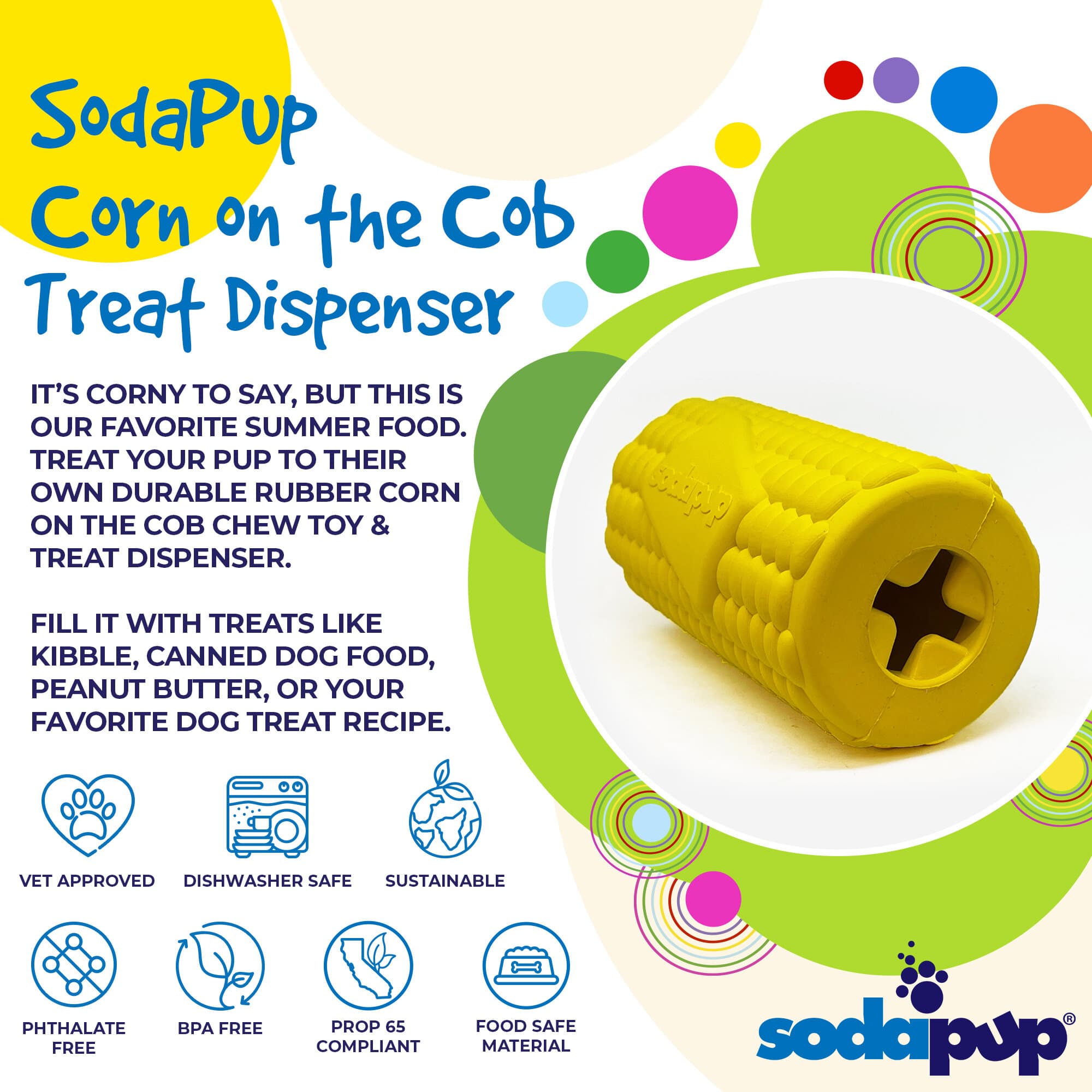Corn on the Cob Dog Toy - Durable Rubber Treat Dispenser