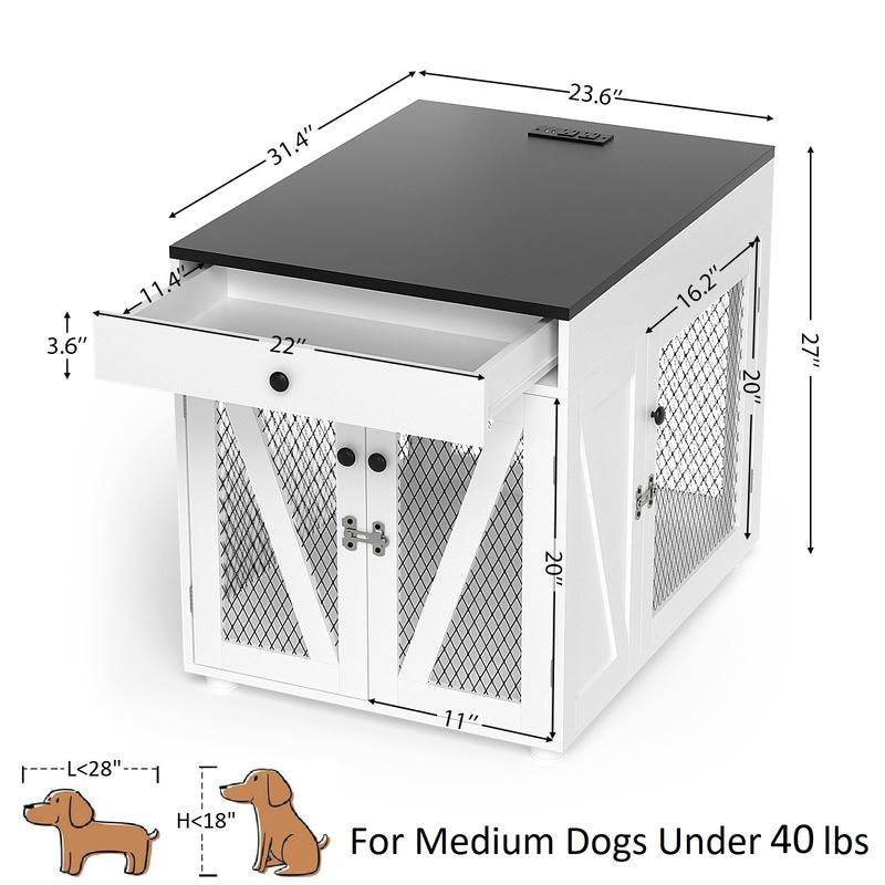 Dog Crate End Table Furniture  | Wooden Dog Kennel for Medium Dogs