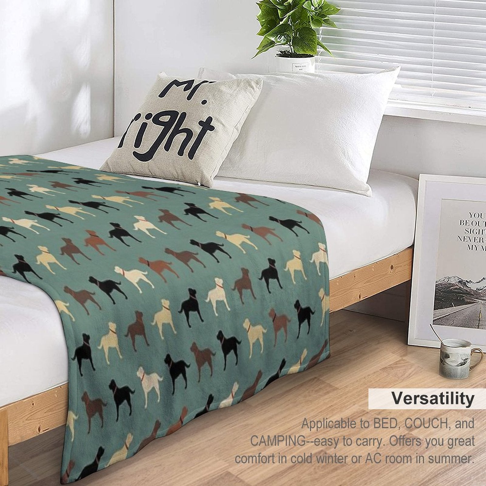 Labrador Retriever Dog Silhouettes Pattern with Chocolate, Yellow, Red And Black Labs Throw Blanket