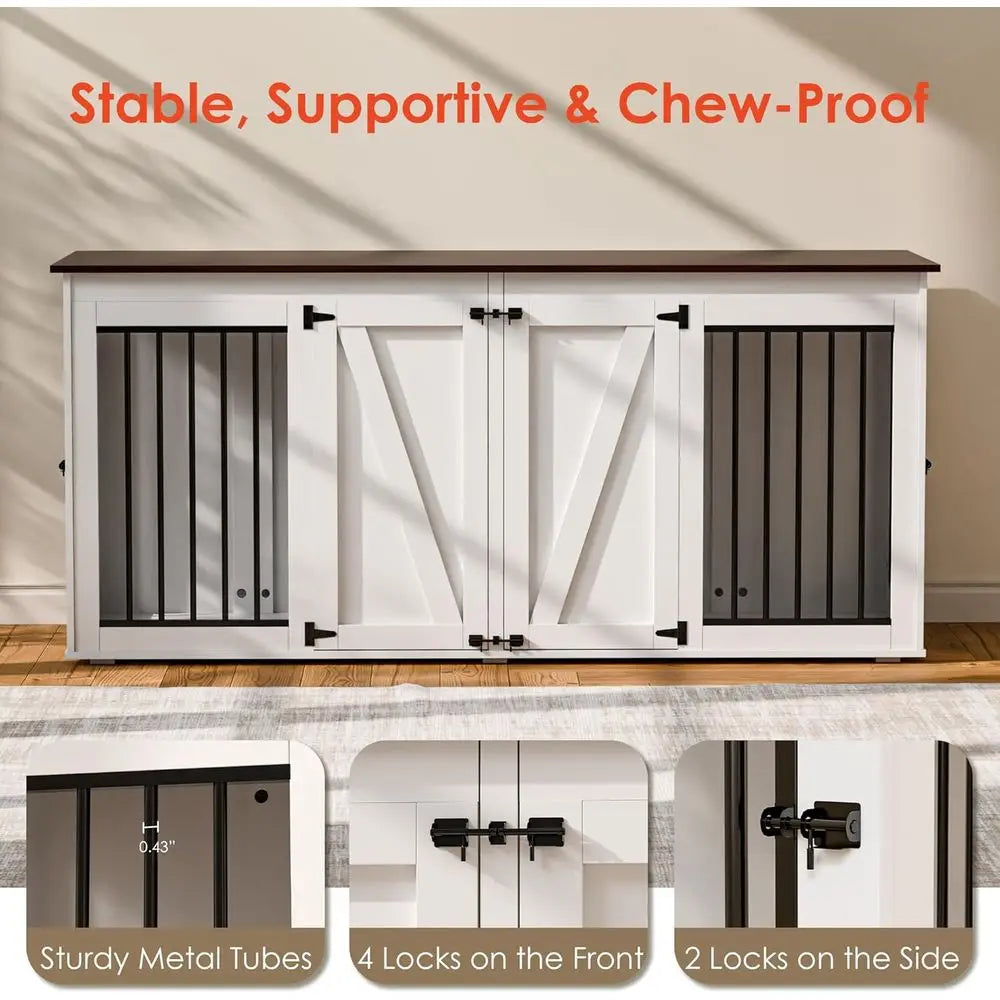 Large Double Dog Kennel TV Stand with Removable Divider, Furniture-Style Dog Crates for 1-2 Dogs, Indoor Pet Enclosures
