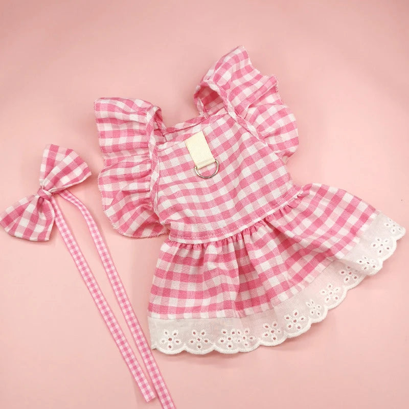 New Summer Cute Pink Plaid Rose Bubble Dog Skirt