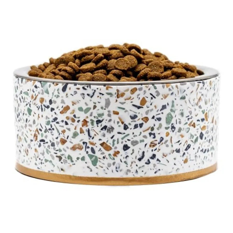 Terrazzo Single Elevated Pet Bowl Stand with removable bowl