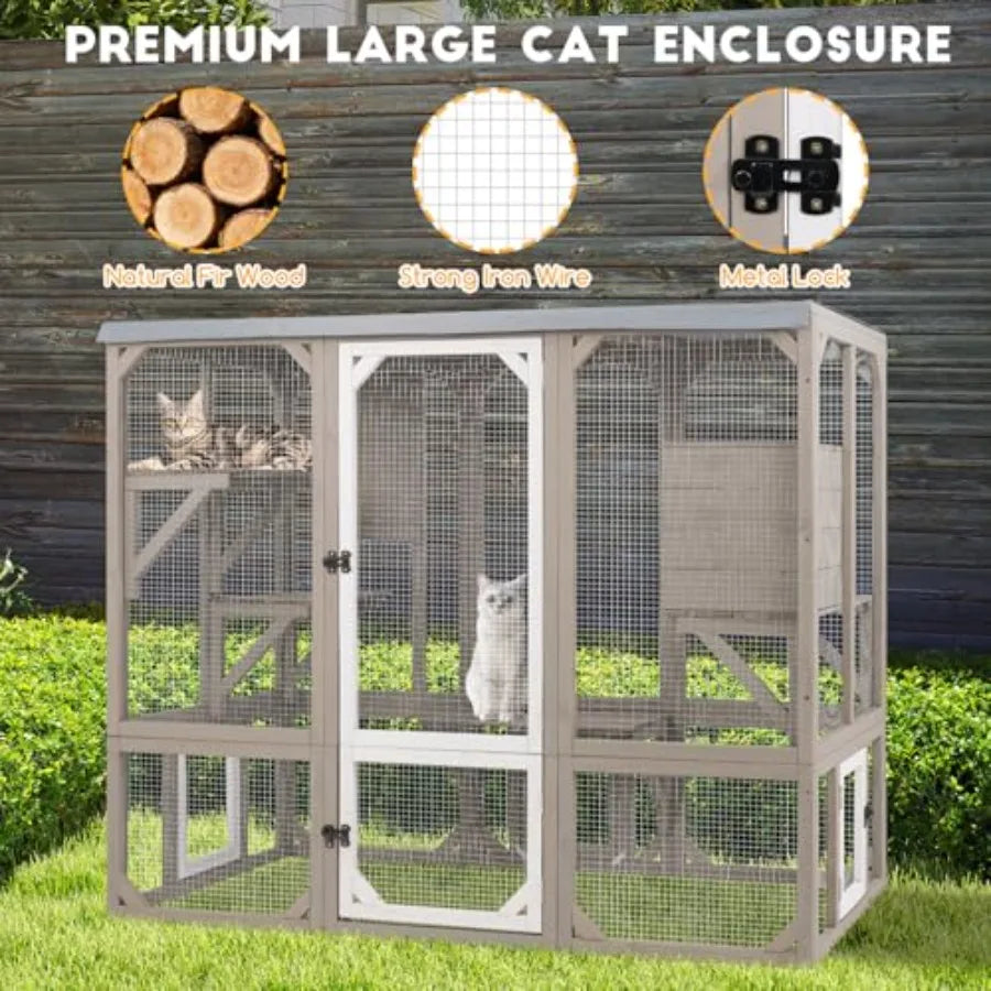 Outdoor Cat Enclosure, Wooden Cat Catio