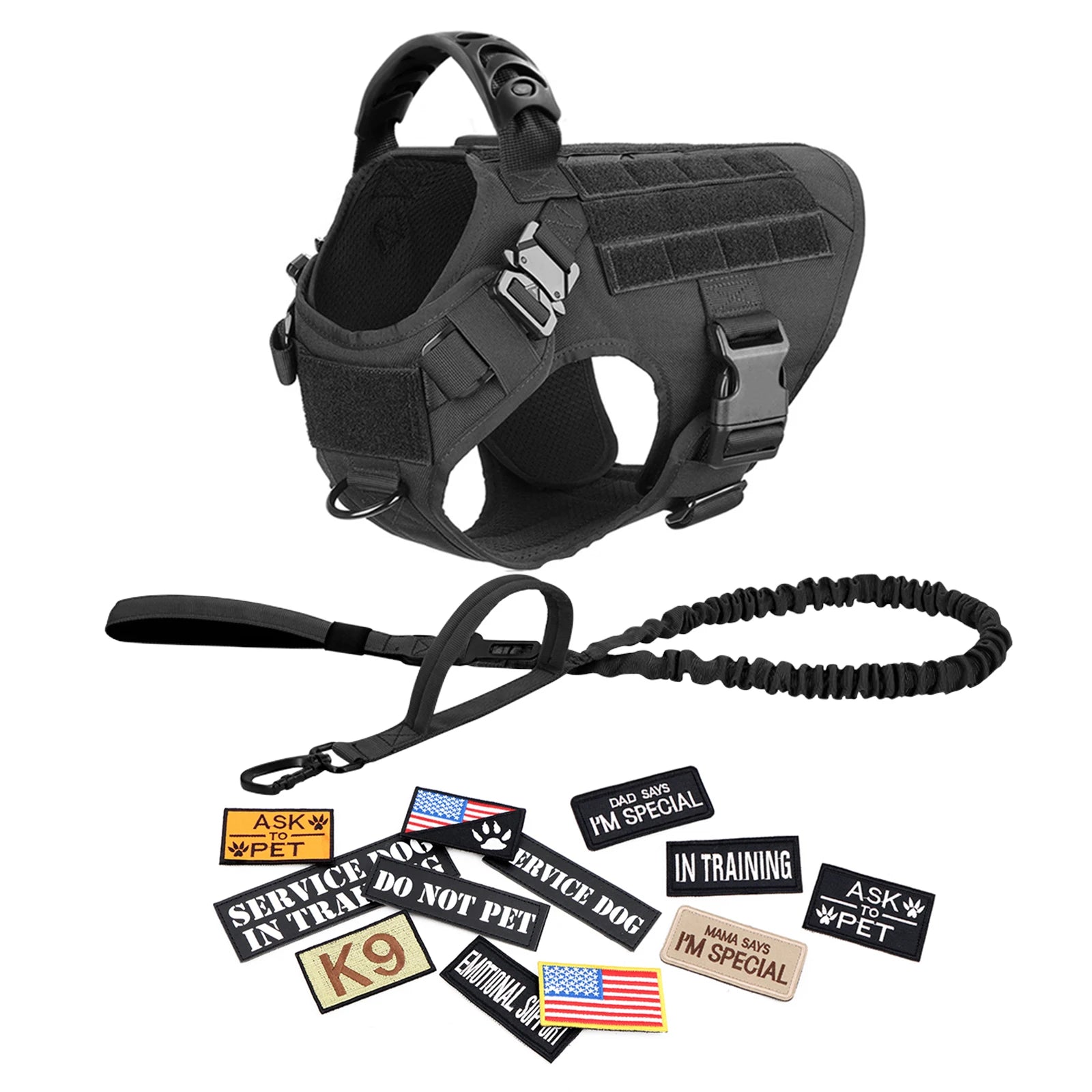 Military Large Dog Harness/Collar with Leash Bags and Training Vest