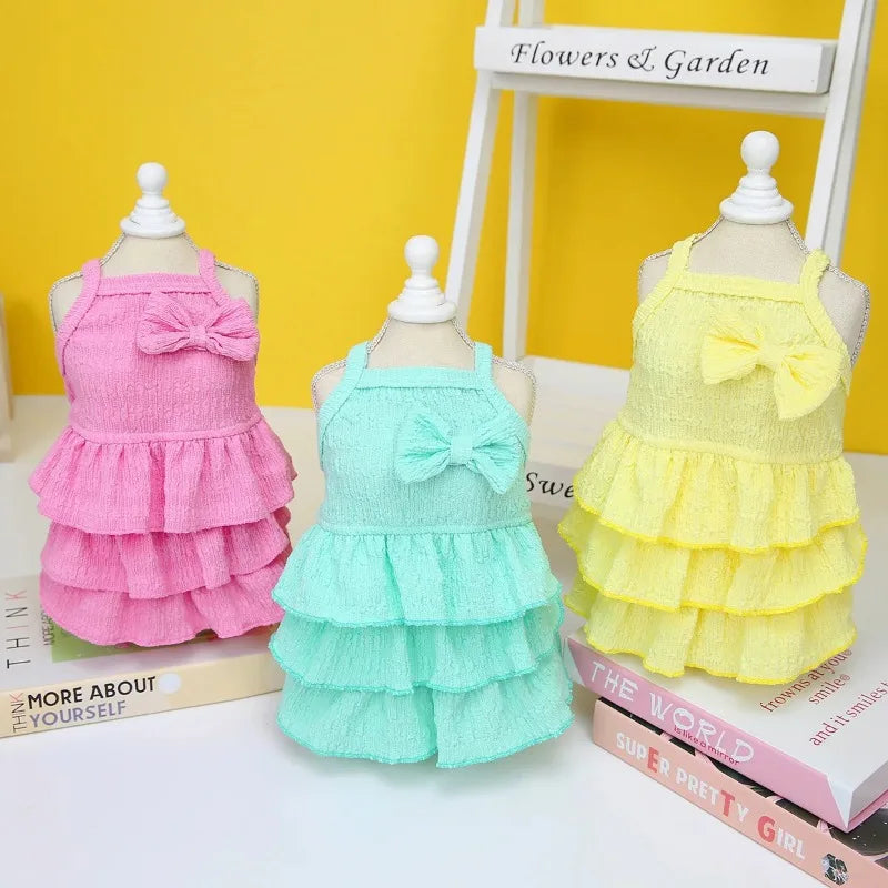 Pet Dresses with ruffles and bows, soft fabric for dog/cat ,