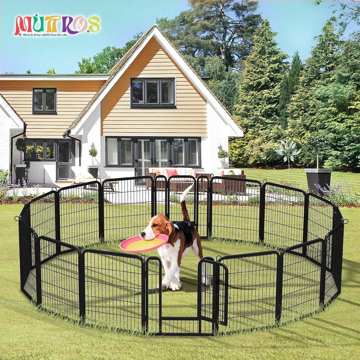 Dog Playpen with Door, Metal Pet Fence, Heavy Duty