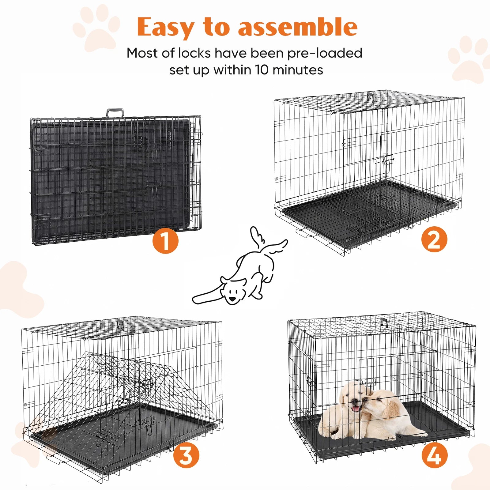 JHK 48 Inch Double Door Folding Metal Wire Dog Cage