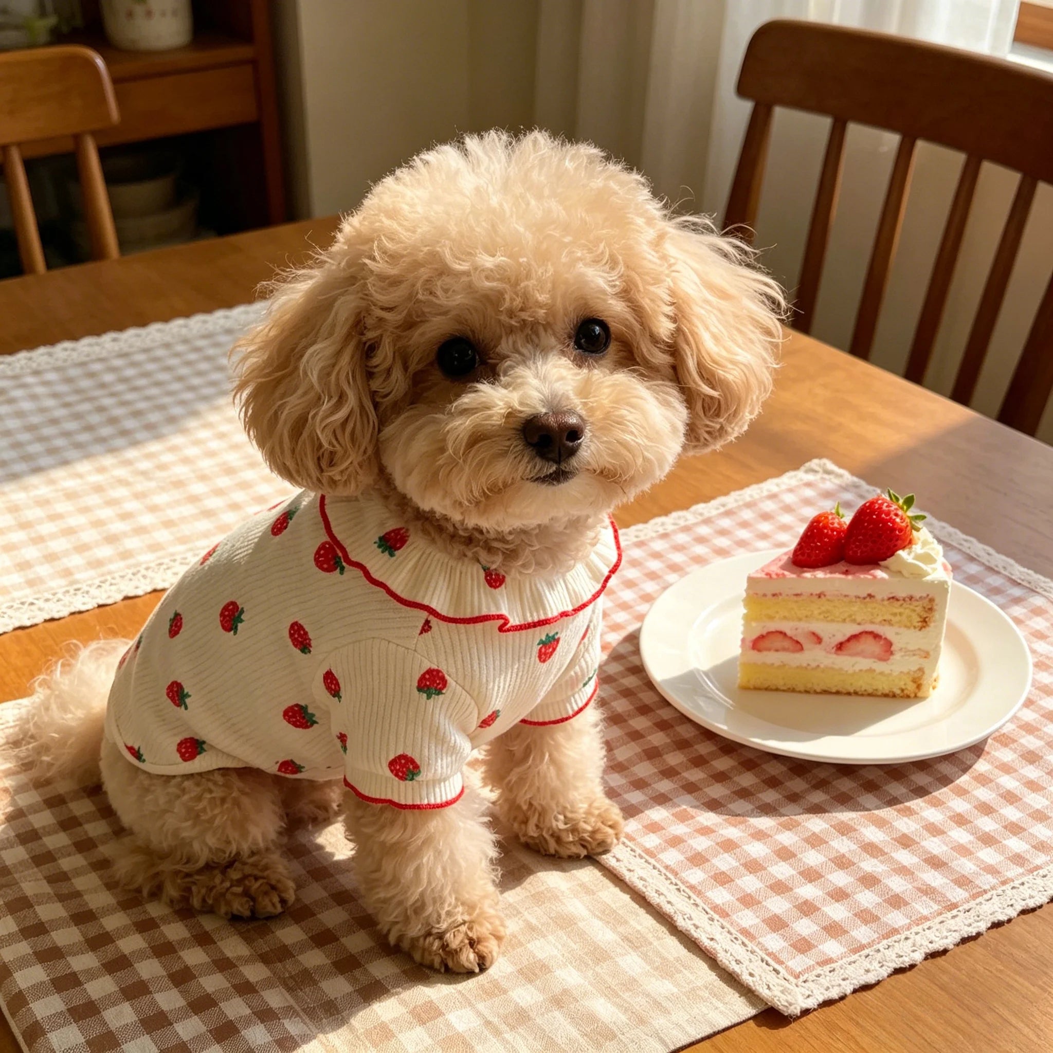 1pc Strawberry Small Dog Ruffled Collar Summer Shirt