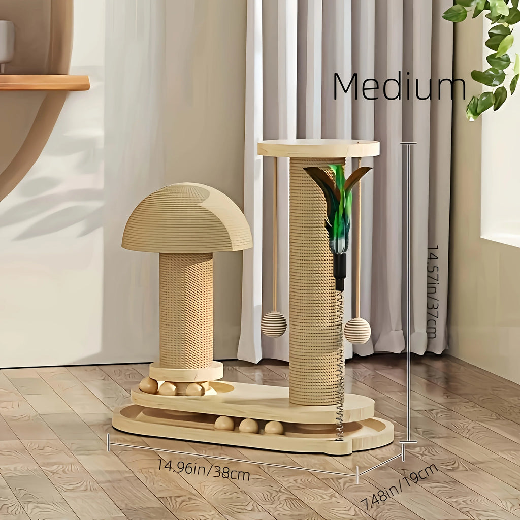 Interactive Cat Scratching Post Tower with Jute, Ball Track
