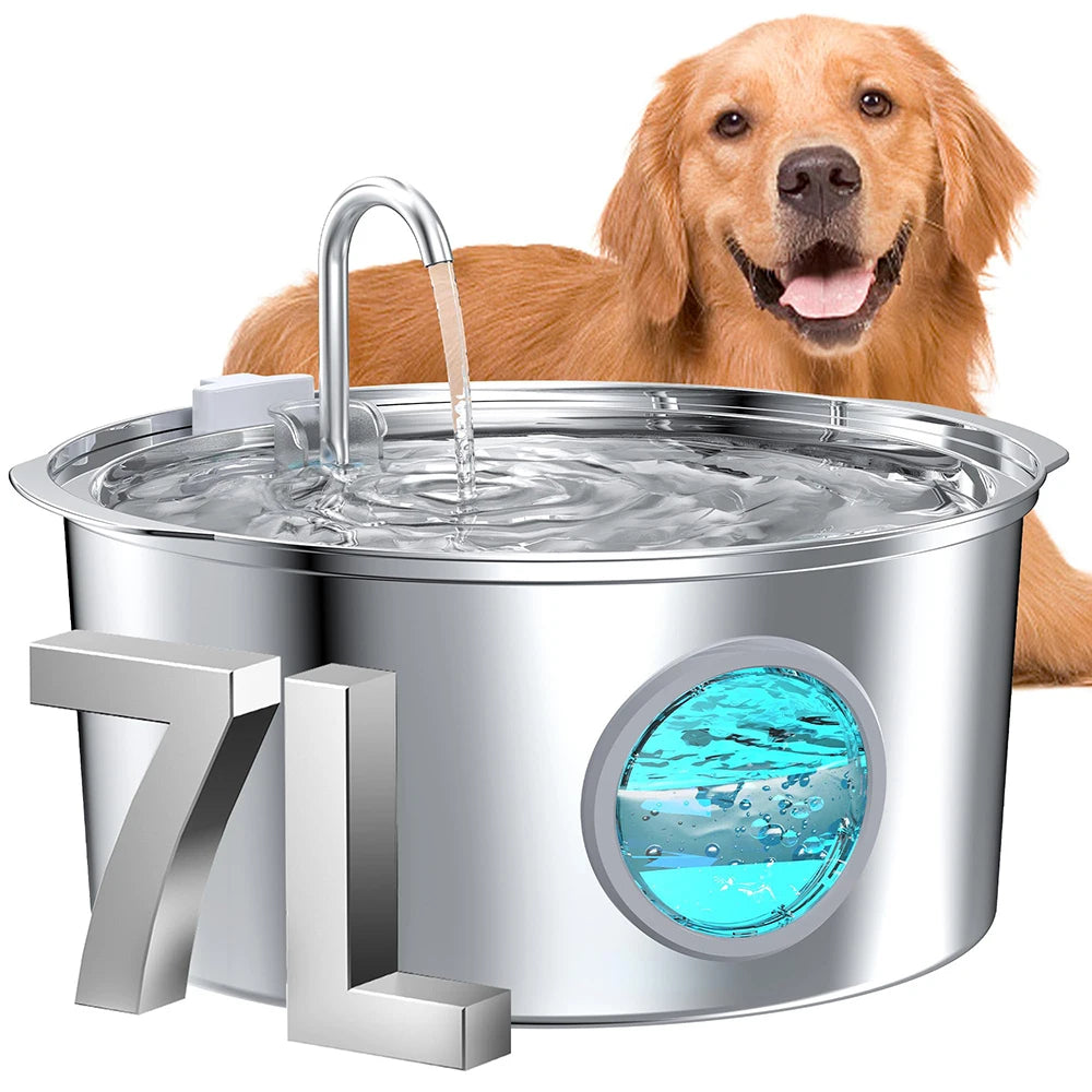 7L/236oz Large Capacity Pet Water Fountain 304 Stainless Steel