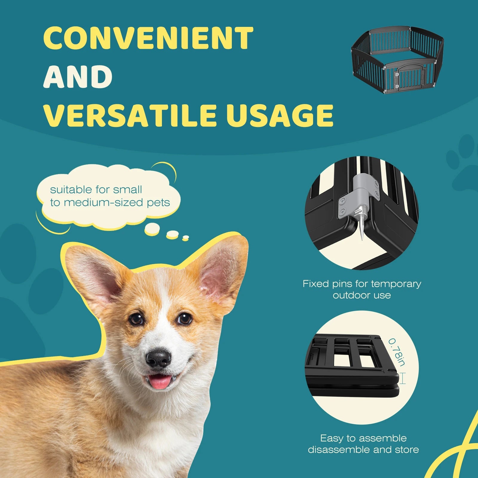 JHK Plastic Dog Playpen 4Panel  Durable Pet Fence