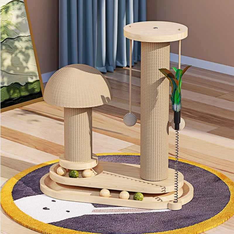 Interactive Cat Scratching Post Tower with Jute, Ball Track