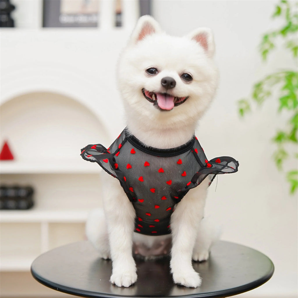 Adorable Puppy Tank Top with Polka Dot Pattern and Ruffles