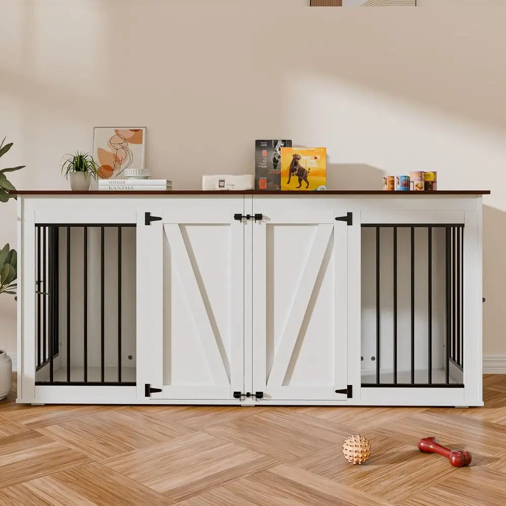 Large Double Dog Kennel TV Stand with Removable Divider, Furniture-Style Dog Crates for 1-2 Dogs, Indoor Pet Enclosures
