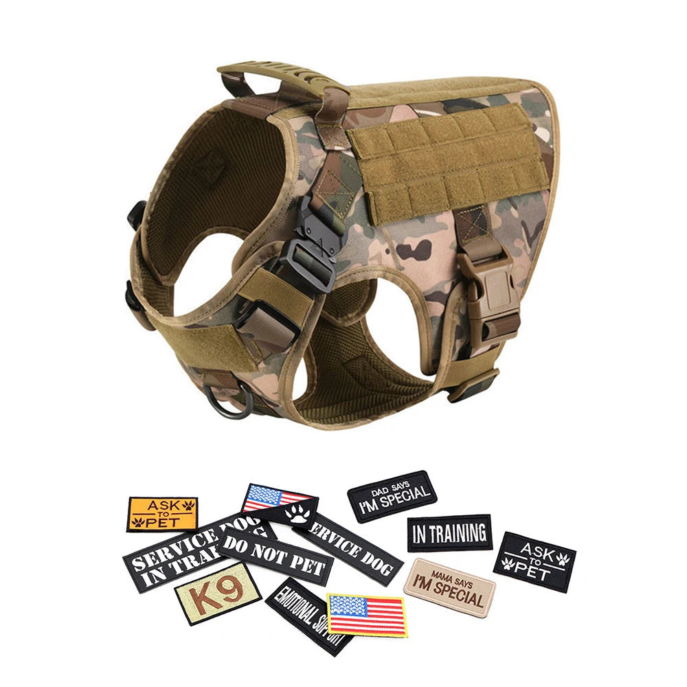 Military Large Dog Harness/Collar with Leash Bags and Training Vest