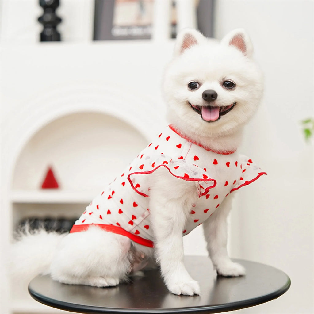 Adorable Puppy Tank Top with Polka Dot Pattern and Ruffles