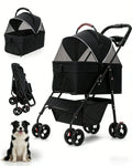 2-in-1 Foldable Pet Stroller with Detachable Carrier