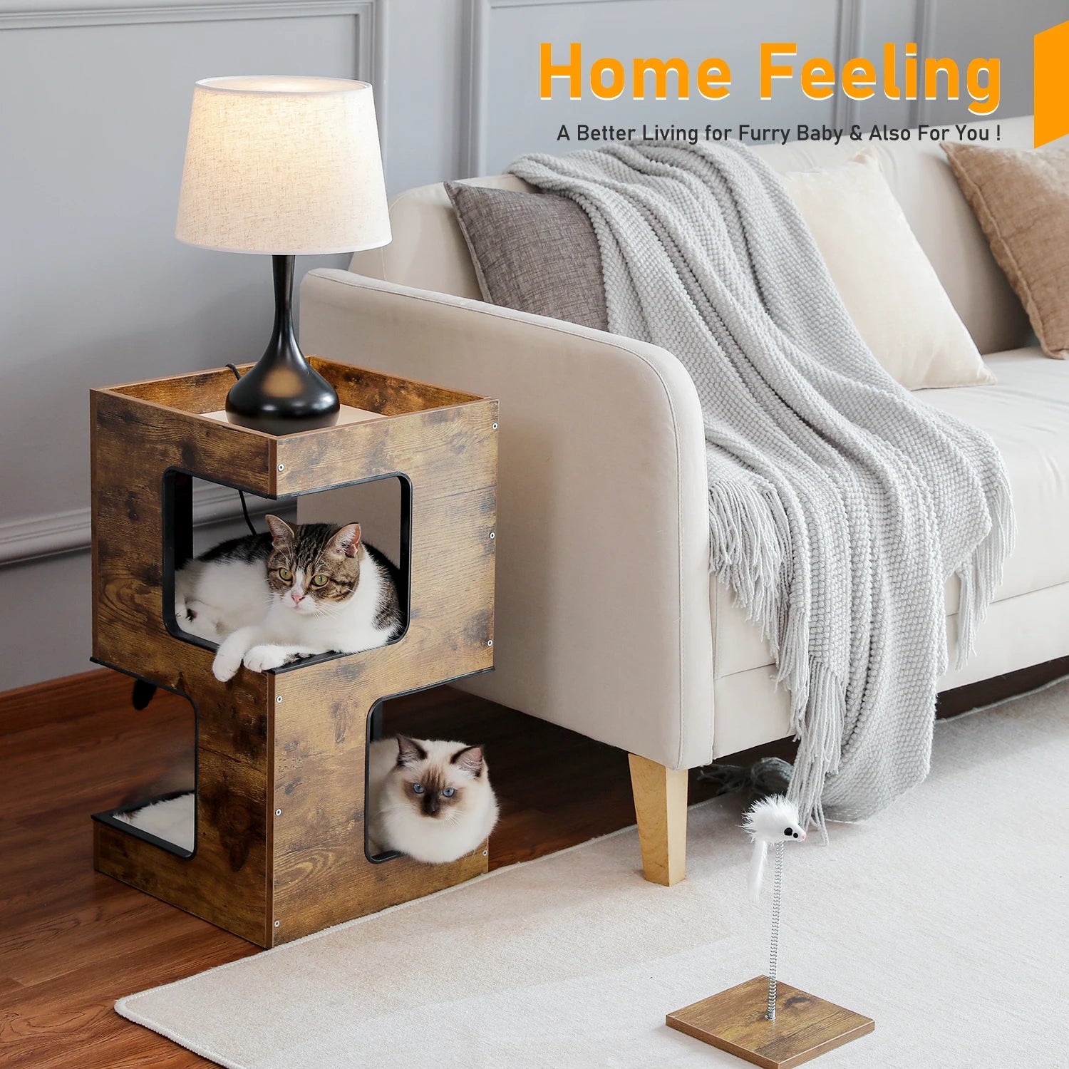 Wood Cat Condo House Bed with Removable Soft Mats s