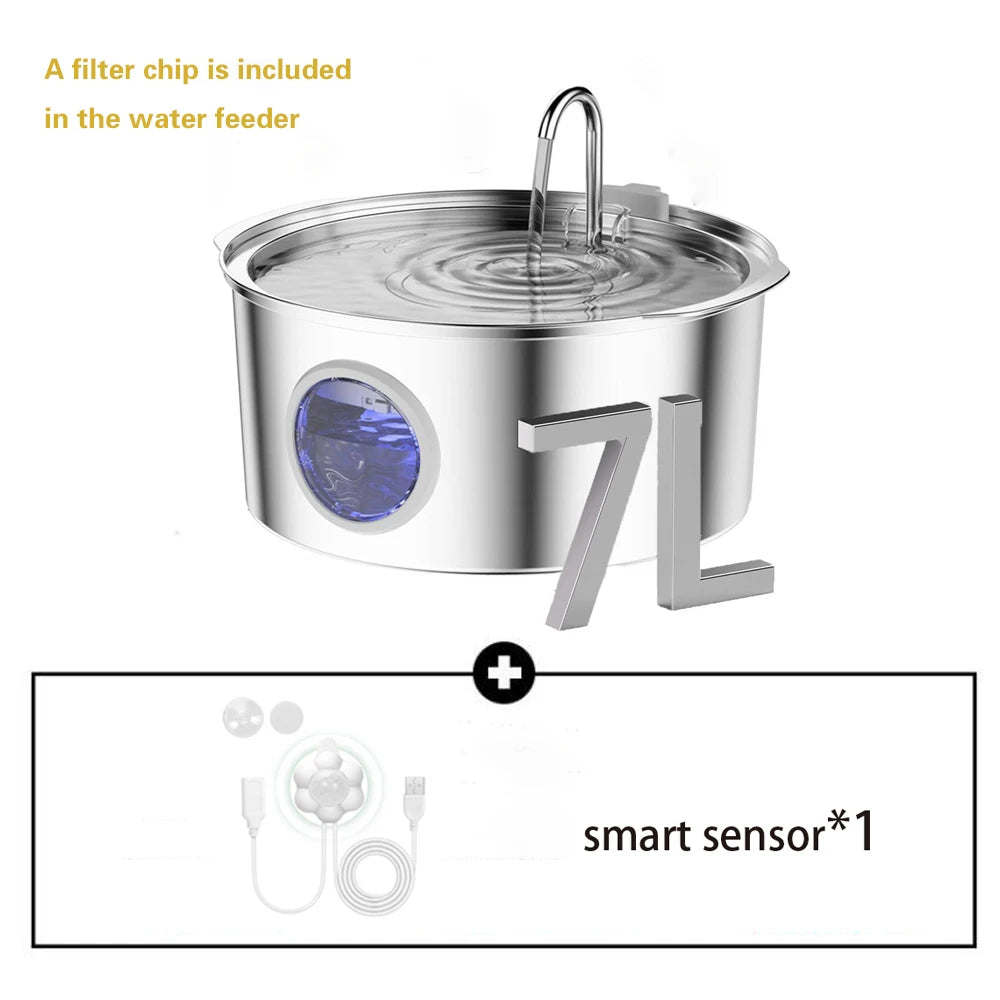 7L/236oz Large Capacity Pet Water Fountain 304 Stainless Steel
