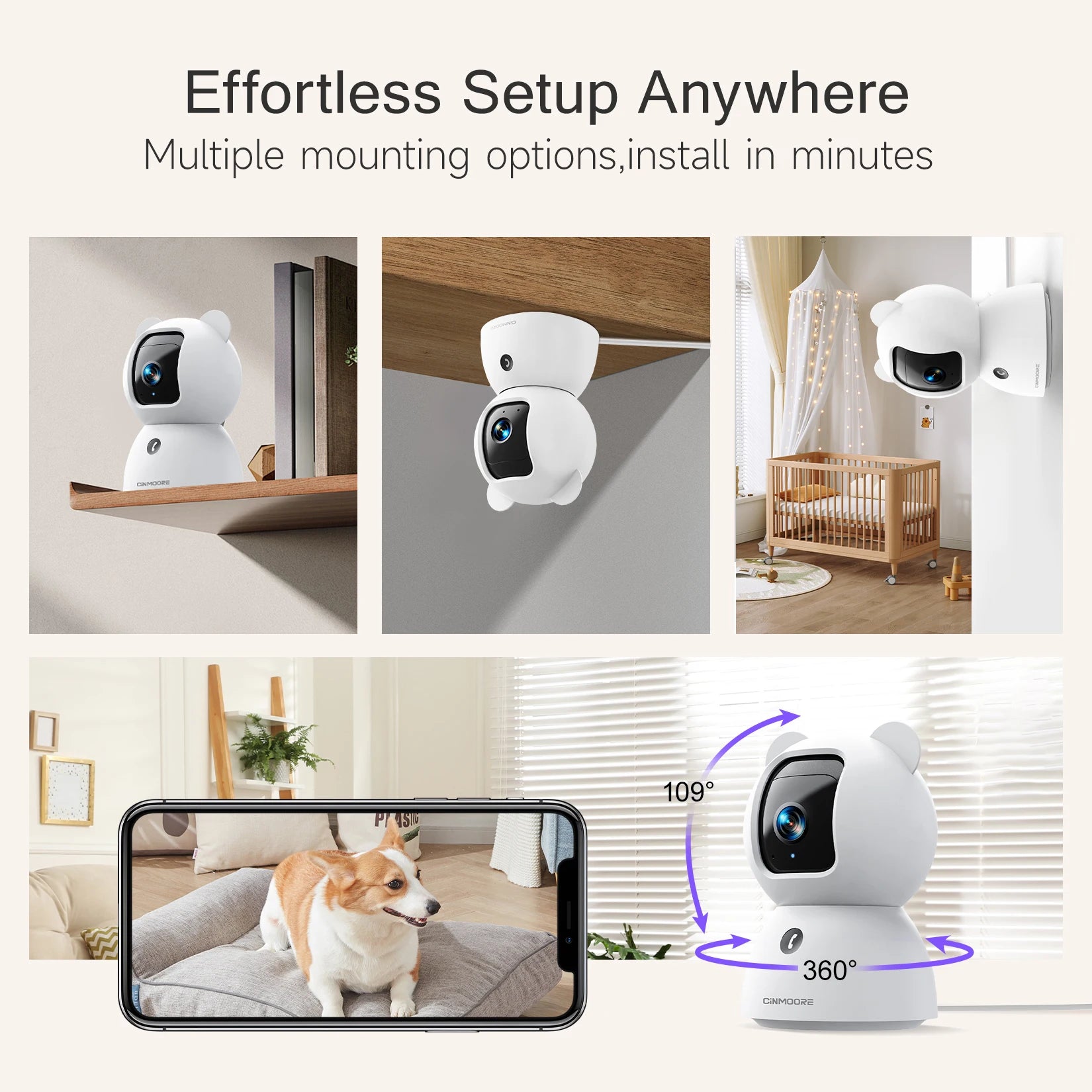 CINMOORE  WiFi Indoor Home Security Camera Pet Camera