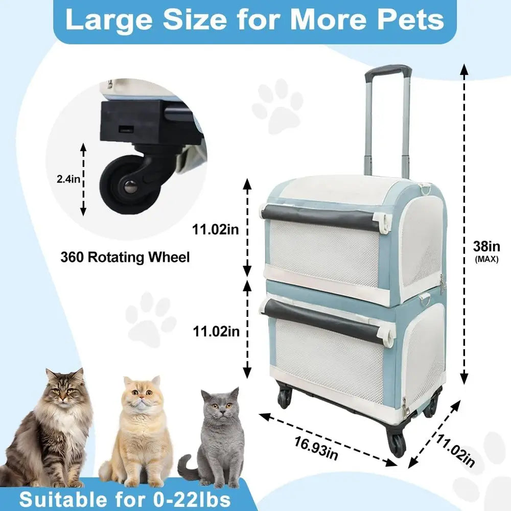 Wheeled Double Cat Carrier & Pet Stroller,