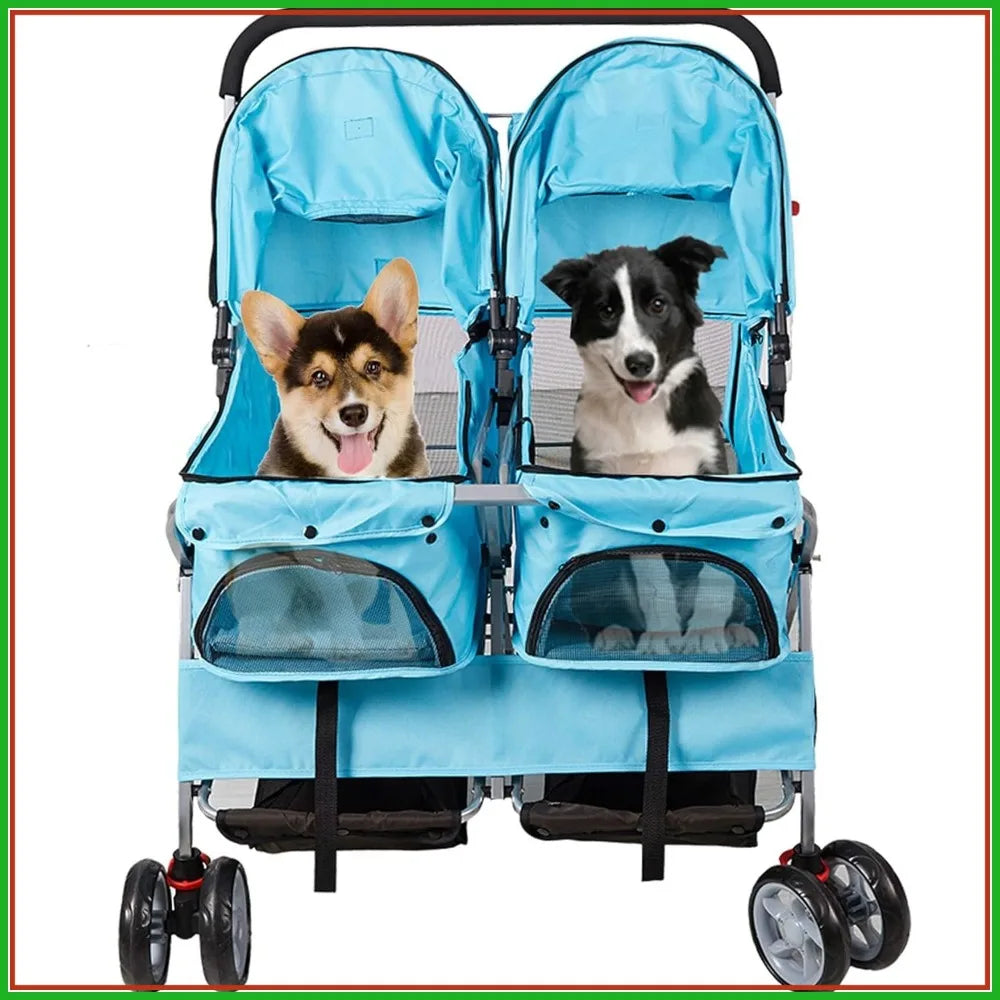 Folding Twin Pet Stroller