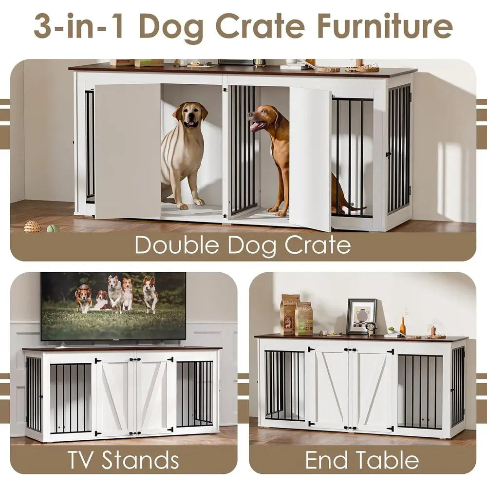 Large Double Dog Kennel TV Stand with Removable Divider, Furniture-Style Dog Crates for 1-2 Dogs, Indoor Pet Enclosures