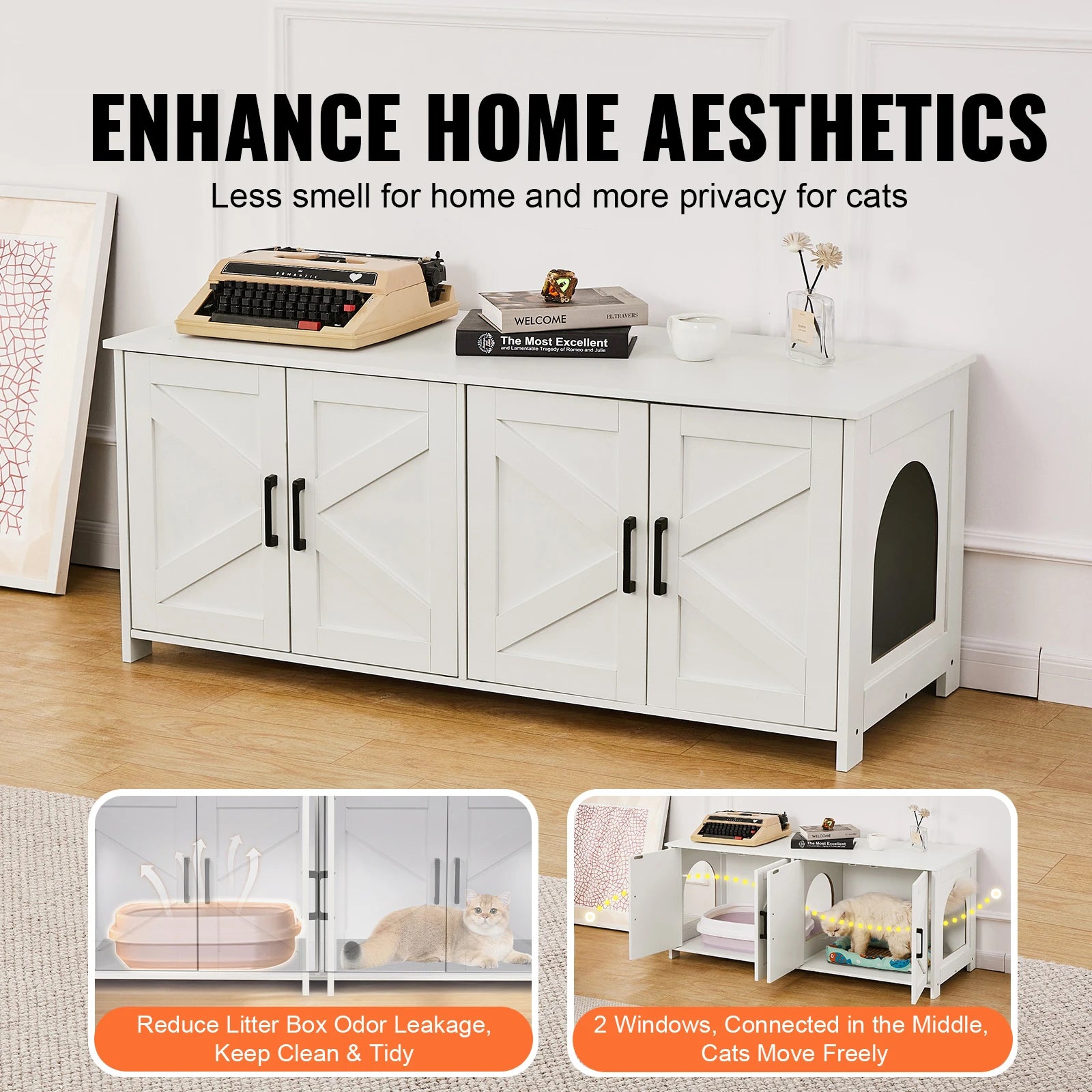 SucceBuy Cat Litter Box Enclosure for 2 Cats