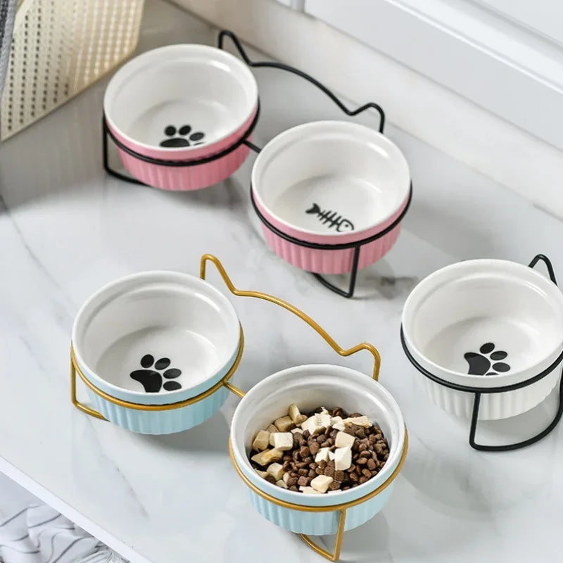 Single Or Double Tilt Bowl Ceramic Bowl for Dog Cat
