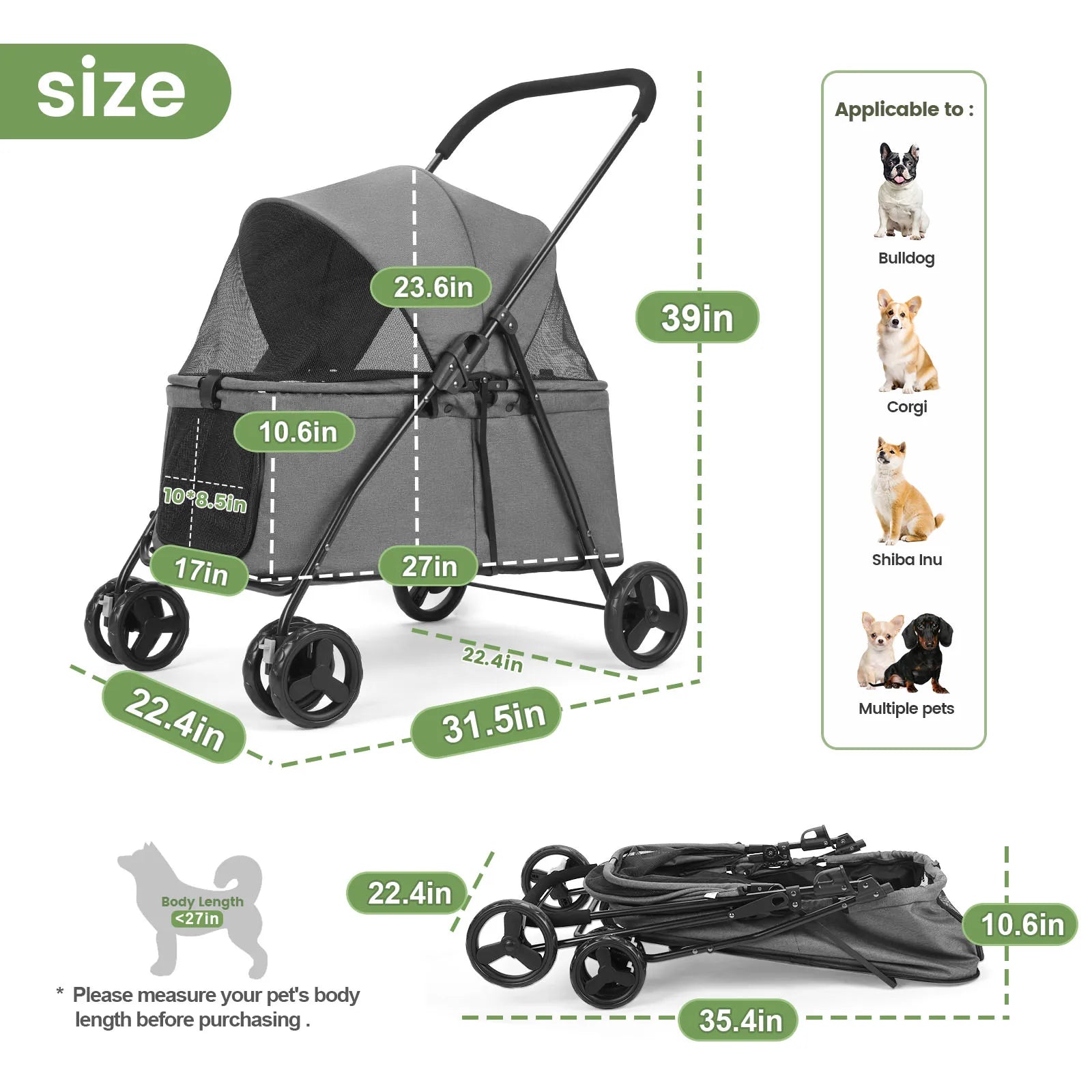 Wedyvko Luxury 80 lbs  Pet Stroller  with Brakes
