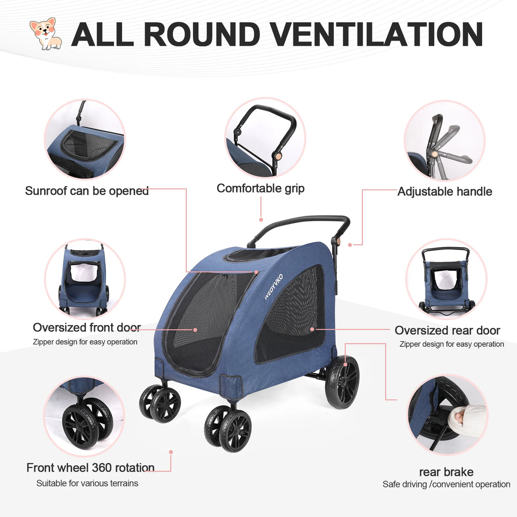 Heavy Duty Dog Stroller for Large Dogs up to 120 lbs,