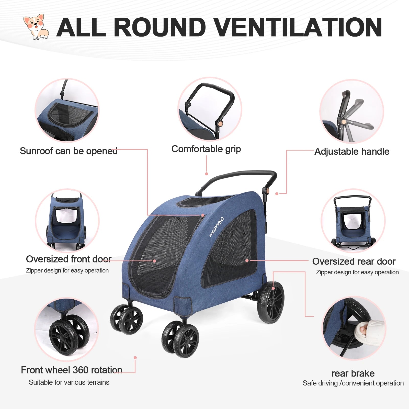 Heavy Duty Dog Stroller for Large Dogs up to 120 lbs,