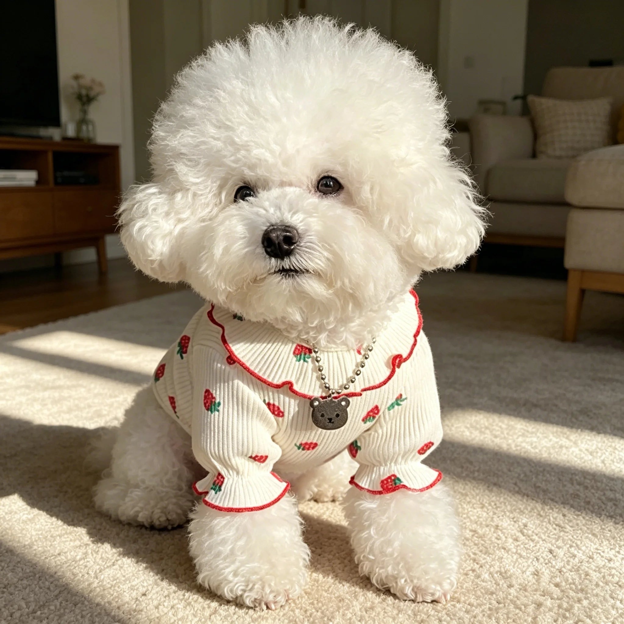 1pc Strawberry Small Dog Ruffled Collar Summer Shirt