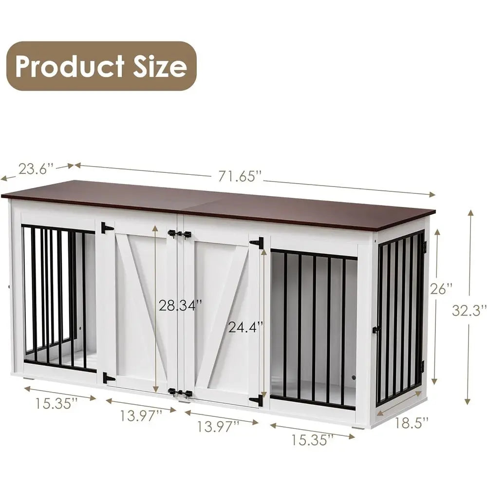 Large Double Dog Kennel TV Stand with Removable Divider, Furniture-Style Dog Crates for 1-2 Dogs, Indoor Pet Enclosures