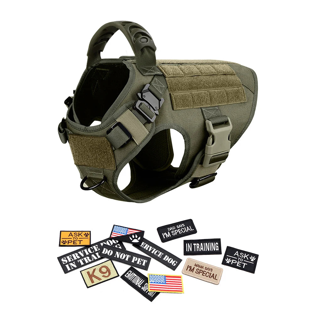 Military Large Dog Harness/Collar with Leash Bags and Training Vest