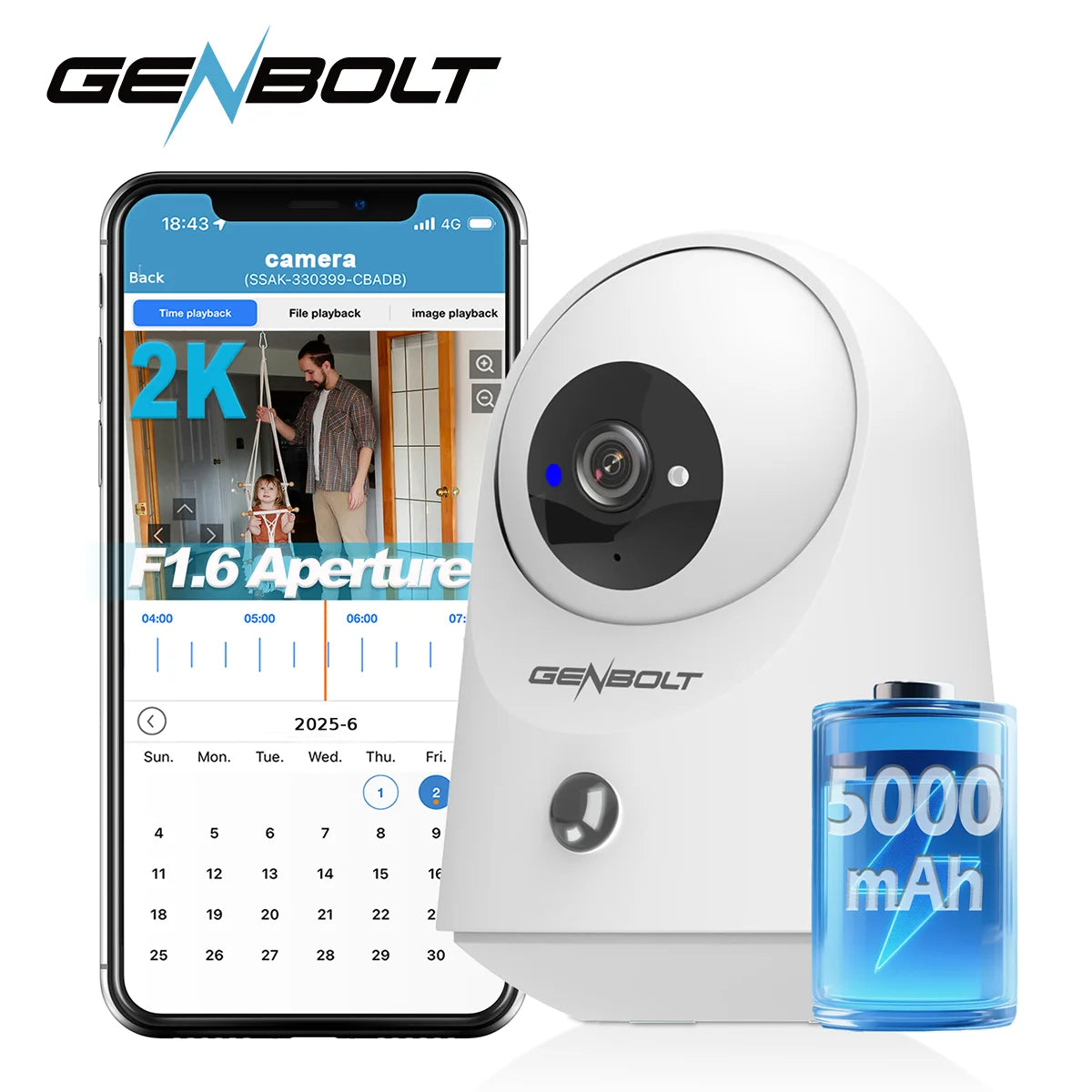 GENBOLT 2K WiFi Indoor Pan Tilt Security Camera,