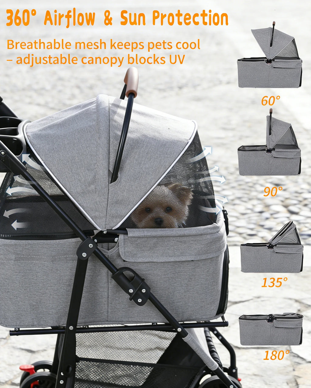 2-in-1 Foldable Pet Stroller with Detachable Carrier