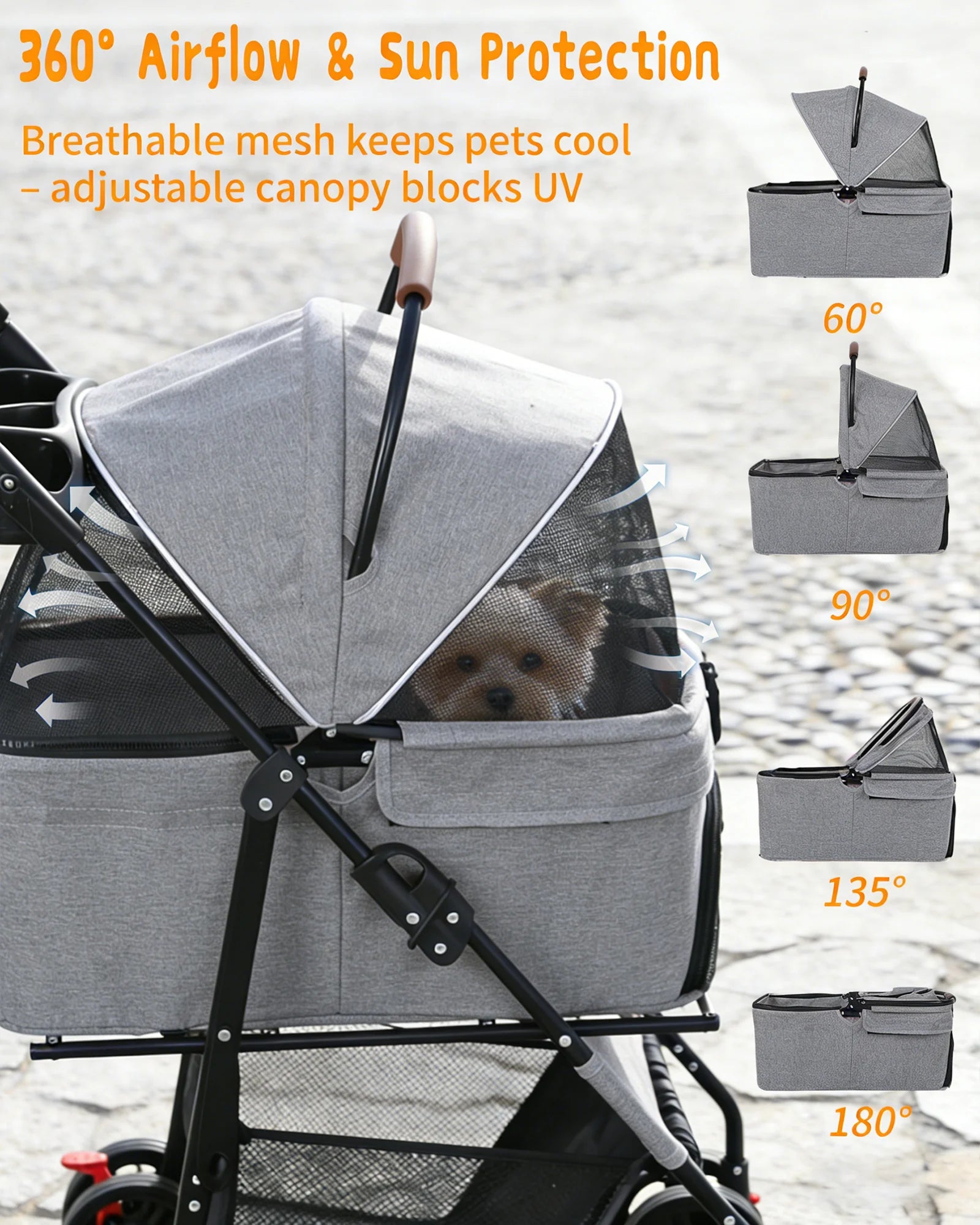 2-in-1 Foldable Pet Stroller with Detachable Carrier