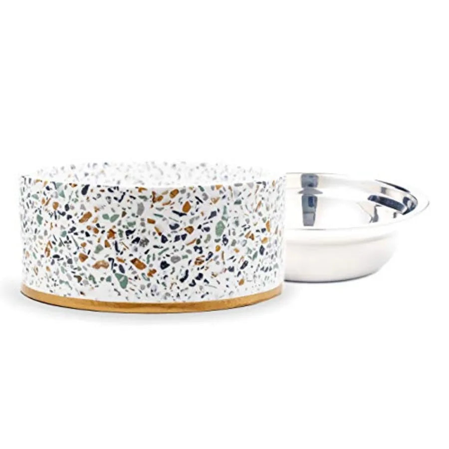 Terrazzo Single Elevated Pet Bowl Stand with removable bowl