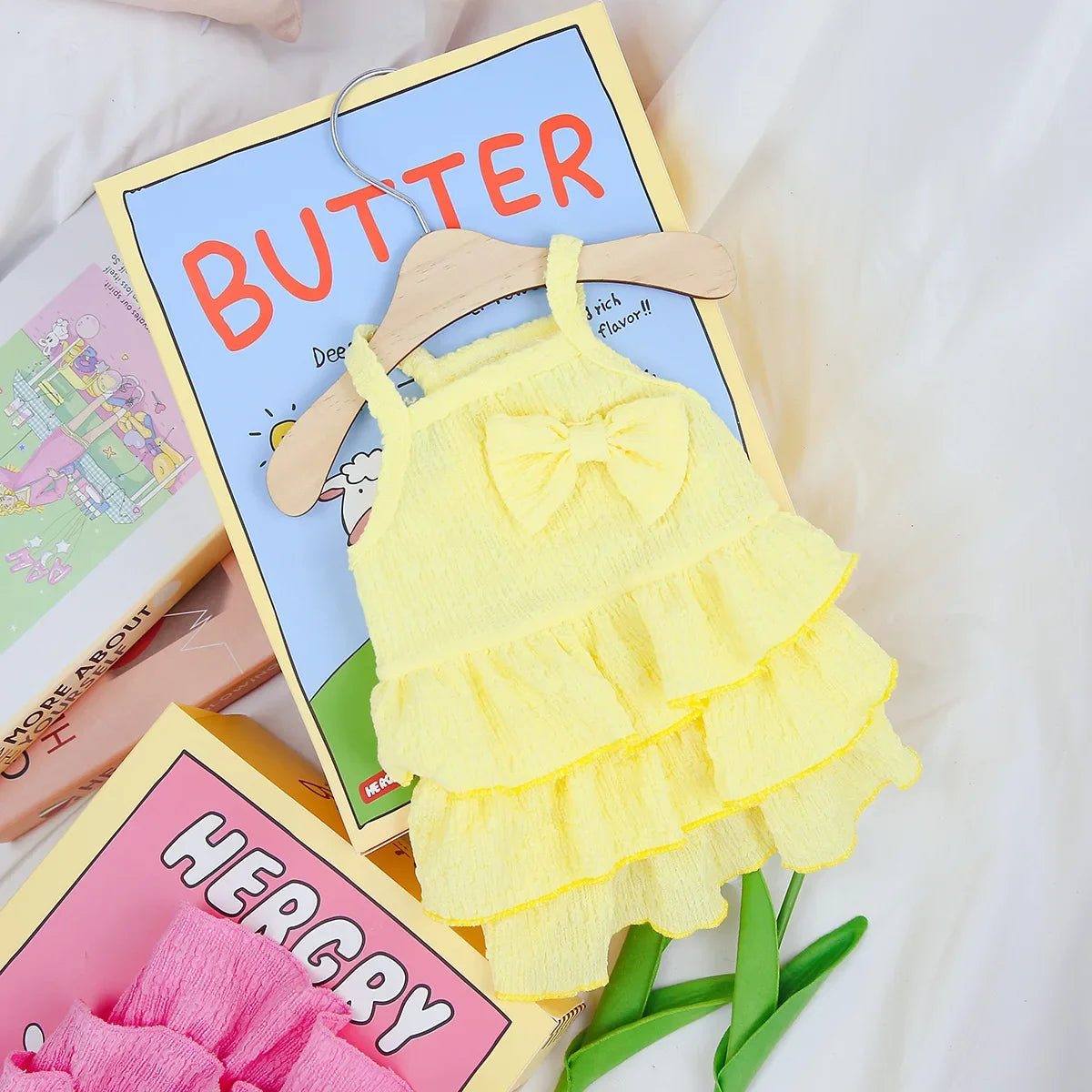 Pet Dresses with ruffles and bows, soft fabric for dog/cat ,