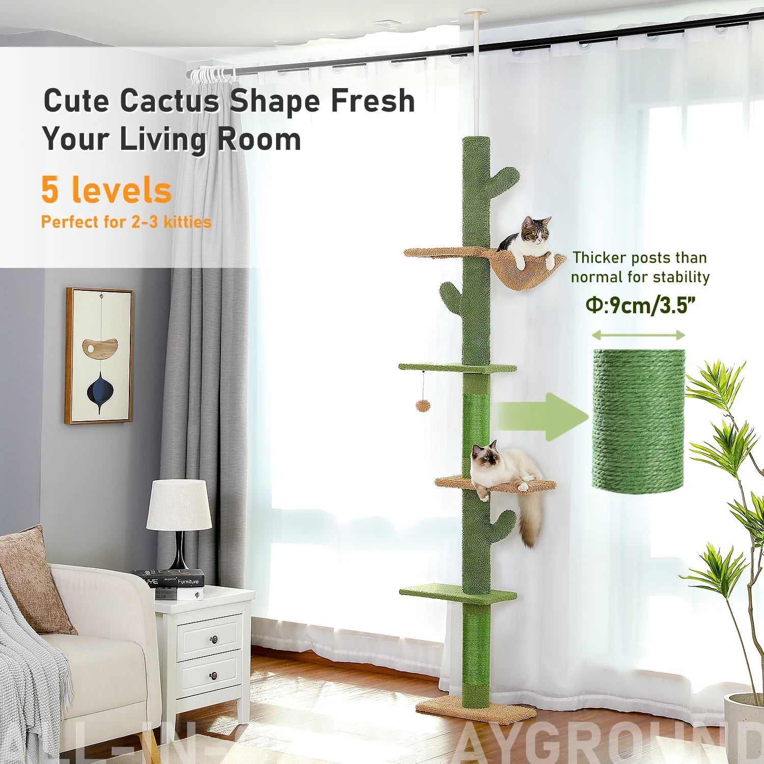 Cat Tree 5-Tier Floor to Ceiling Tower for indoor cats