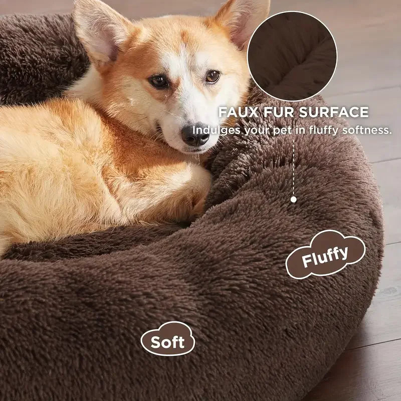 Round Dog Bed with Plush Basket