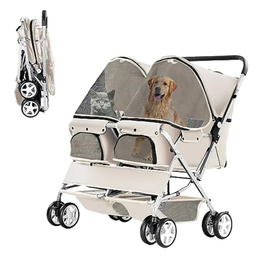 Double Pet Stroller Foldable Stroller for 2 Dogs and Cats