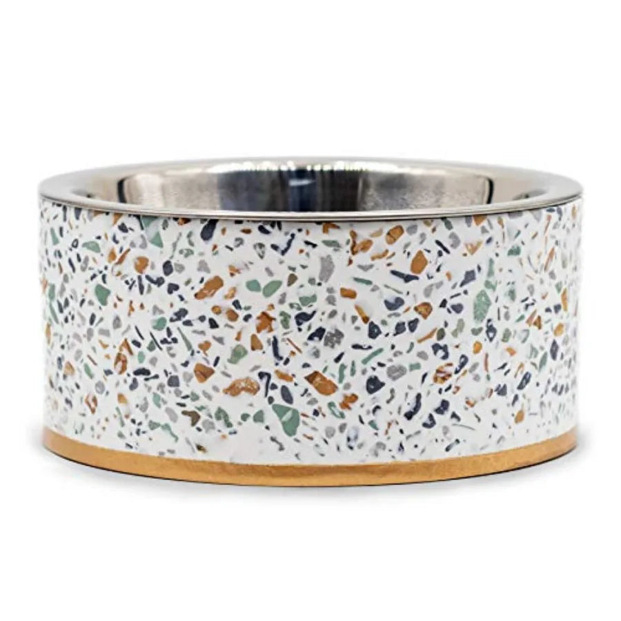 Terrazzo Single Elevated Pet Bowl Stand with removable bowl
