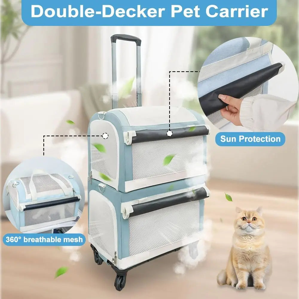 Wheeled Double Cat Carrier & Pet Stroller,