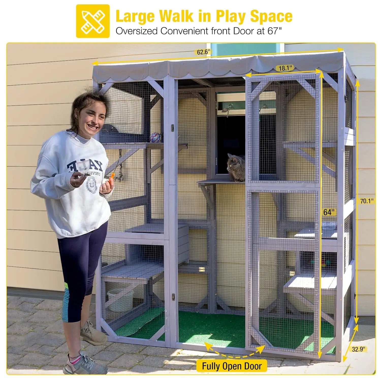 70in Wooden Outdoor Cat Enclosure