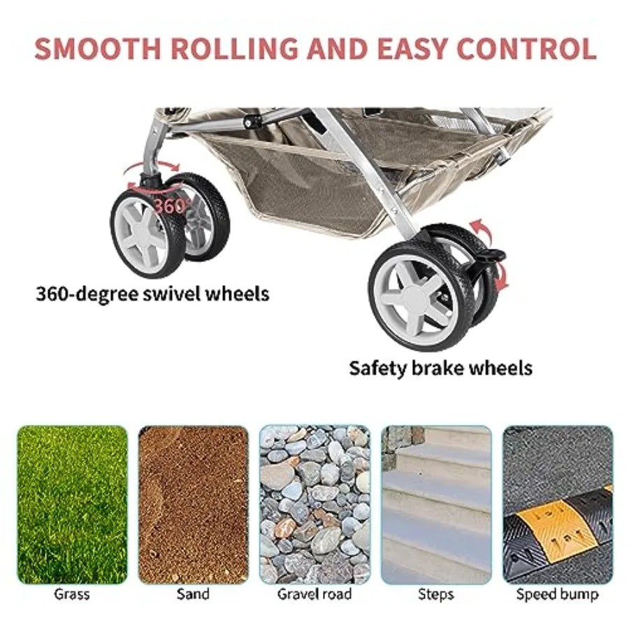 Double Pet Stroller Foldable Stroller for 2 Dogs and Cats