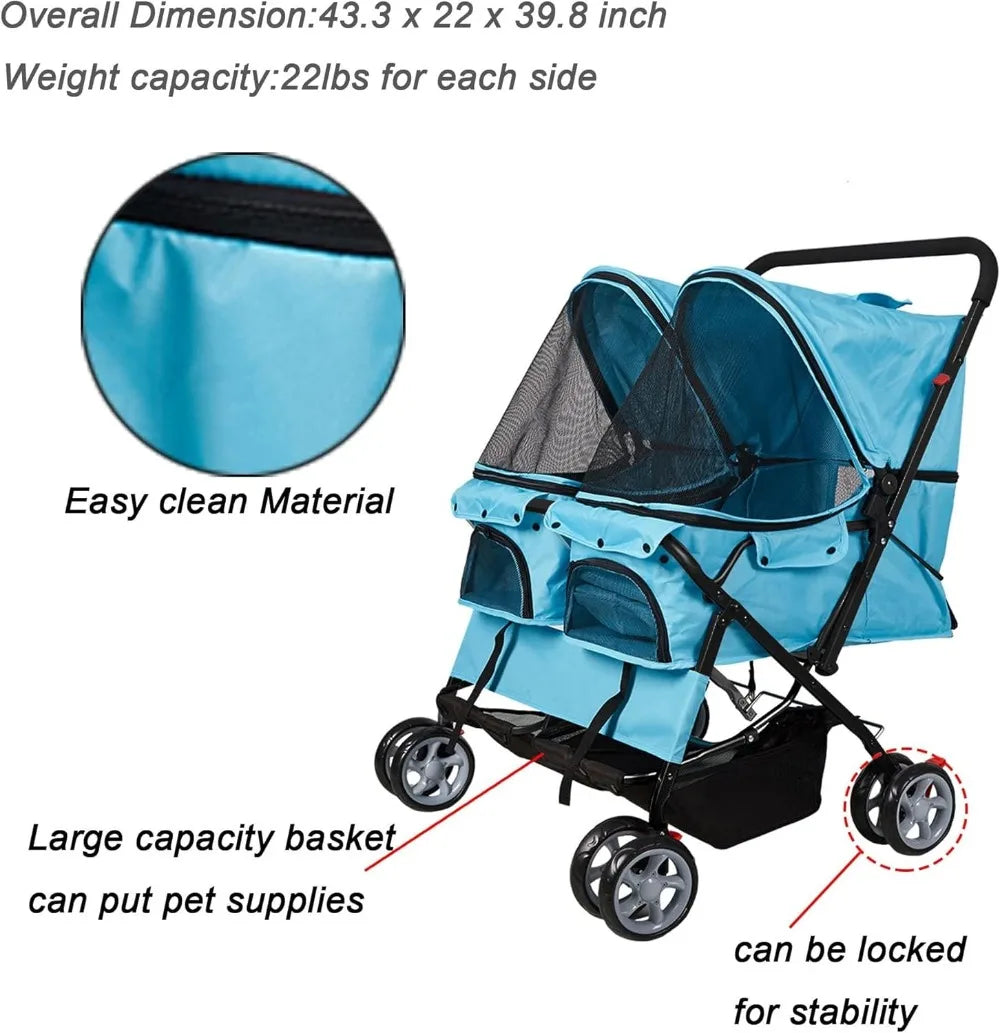 Folding Twin Pet Stroller