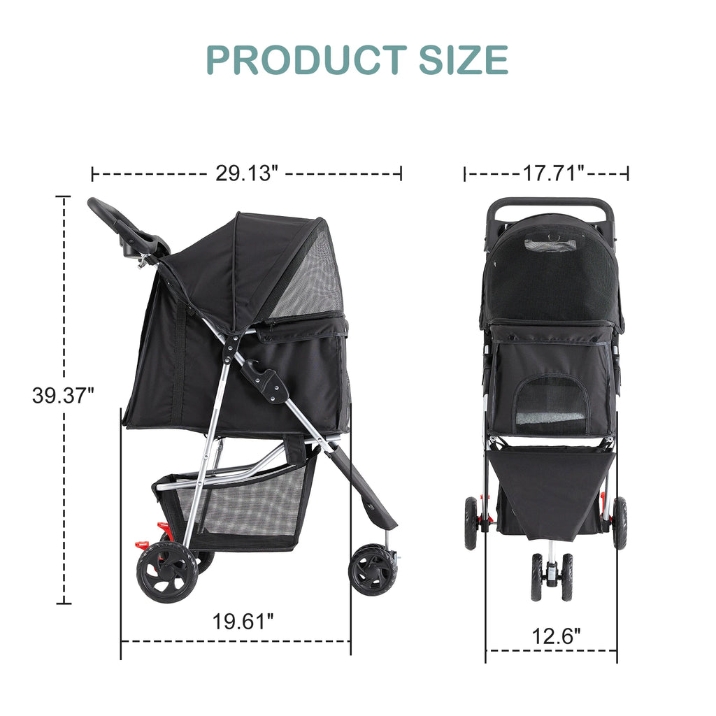 JHK 3 Wheels Foldable Pet Stroller for Small Dogs and Cats
