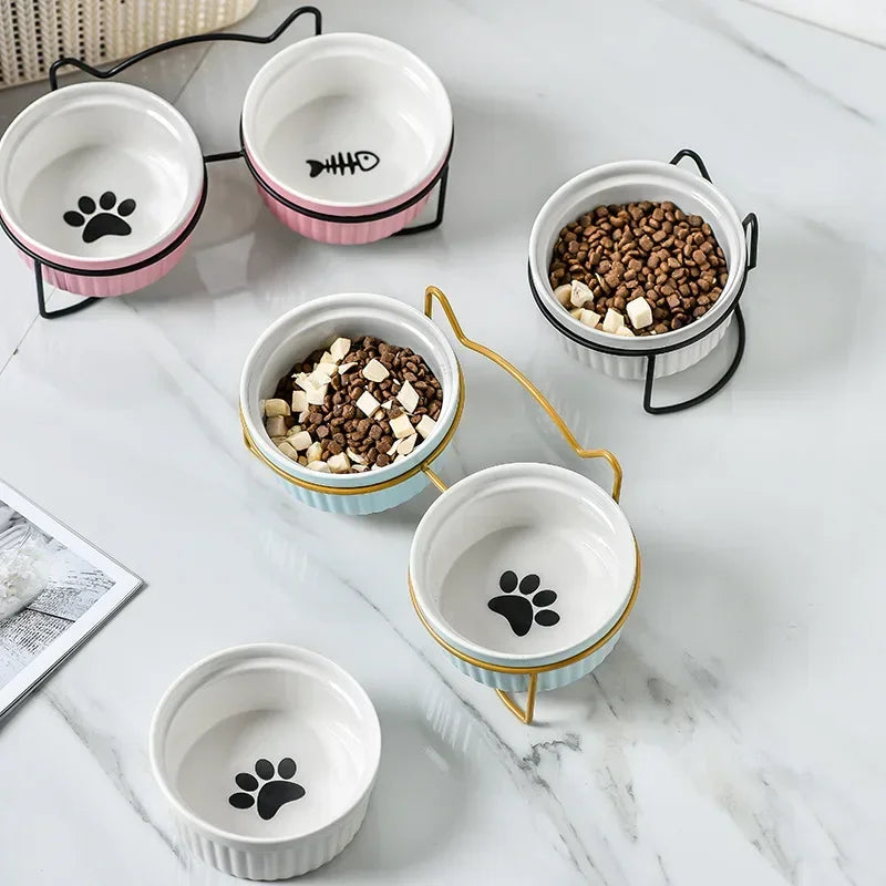 Single Or Double Tilt Bowl Ceramic Bowl for Dog Cat
